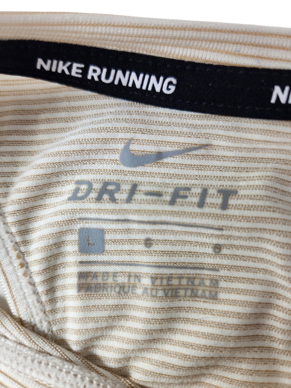 Nike Running Dri-FIT Tank Top Women's Large Cream Tan Stripe Racerback Athletic - Picture 8 of 15